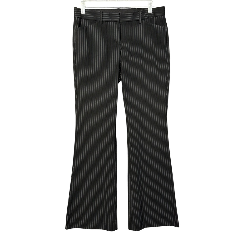 Express Design Studio Editor Pants Women 4R Black Pinstripe Flare Leg Workwear